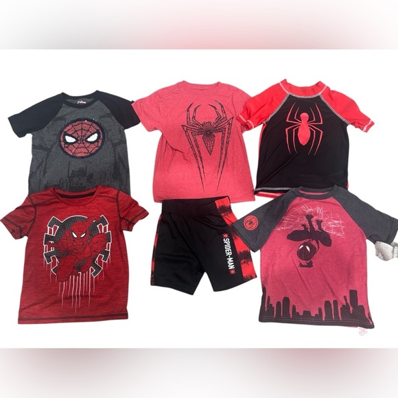 Spider-Man Little Boy’s Lot Shirts Shorts Rash Guard Size XS/4/5 - Picture 1 of 4